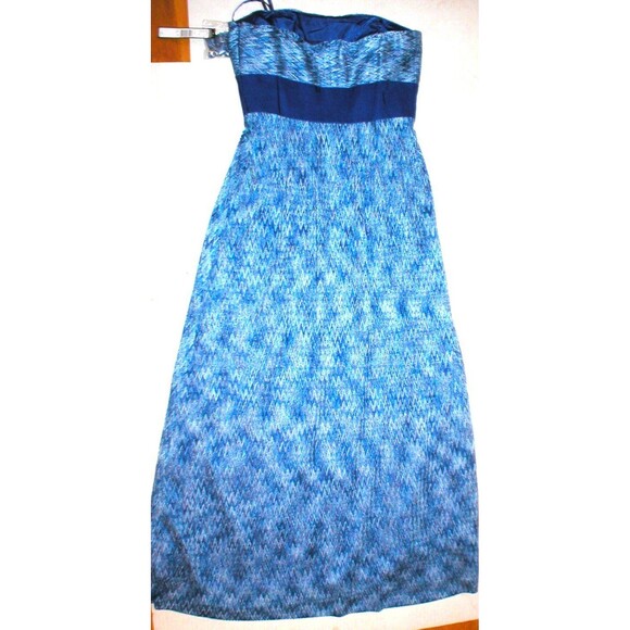 New Womens NWT Tahari Dress Sail Away Maxi Long Strapless Straps 2 Blue White - Picture 7 of 12